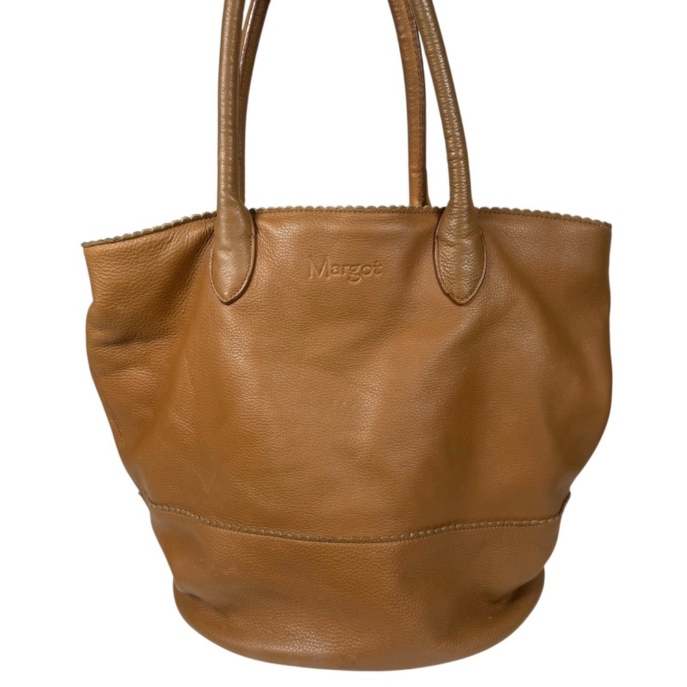 Margot New York Large Pebble Leather Bucket Tan / Brown Bag Tote‎